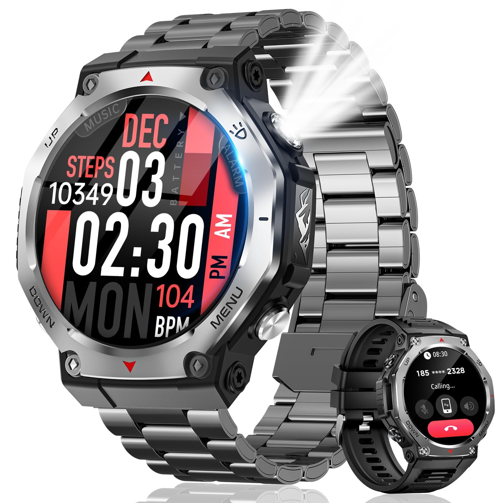 音楽制御 カメラ制御 音声アシスタント 5ATM防水 歩数計 GPS運動記録 100 運動モード 腕時計 525mAh長持ちバッテリー 目覚まし時計 AMOLEDディスプレイ 天気予報 Super 100 文字盤 1.43インチ Line メッセージ