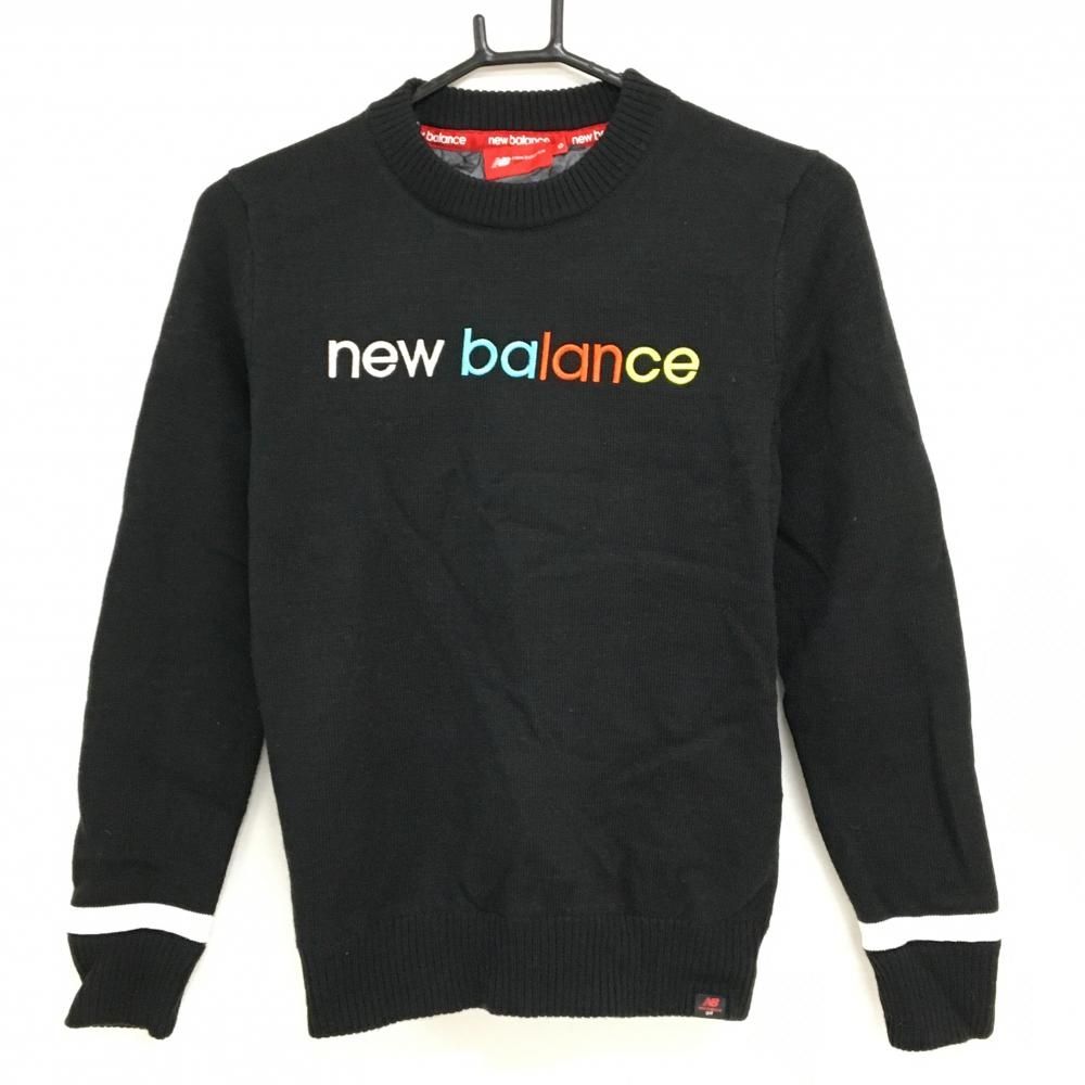 【美品】ニューバランスゴルフ セーター 黒 フロントロゴ 裏地付 レディース 0(S) ゴルフウェア New Balance