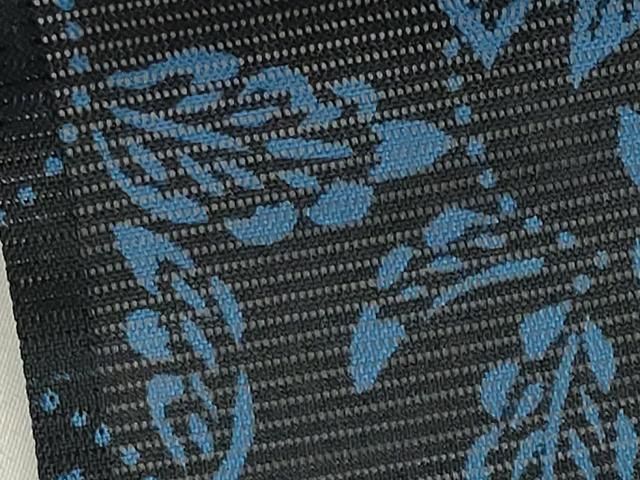 平和屋着物＊夏物 小紋 絽 花唐草文 黒地 洗える着物 CAAW3054ut