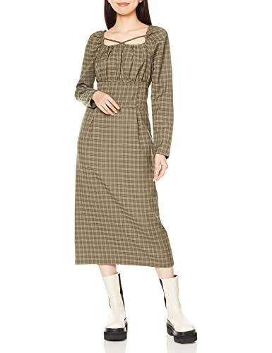 フリーズマート カジュアルドレス スクエアネックチェックナローワンピース レディース ブラウンベース XS