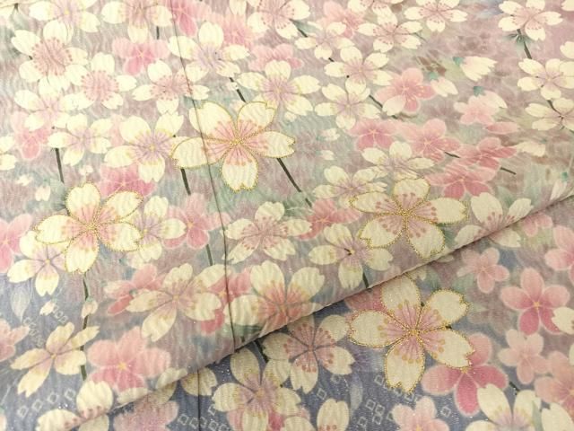 平和屋着物○訪問着 駒刺繍 枝桜 金糸 銀通し地 ロング丈