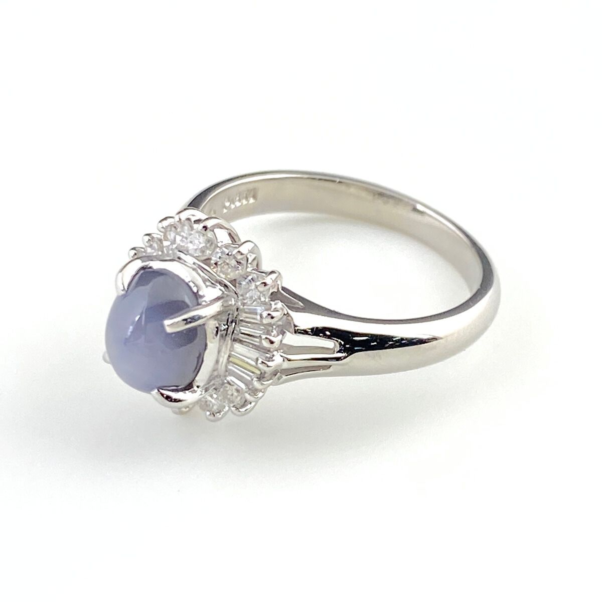 スターサファイア デザインリング プラチナ 指輪 メレダイヤ リング 11号 Pt850 ダイヤモンド スターサファイア レディース