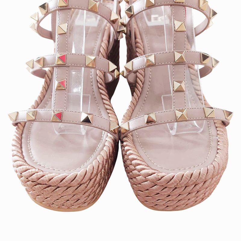 VALENTINO ロックスタッズカーフスキンストラップウェッジサンダル37 VALENTINO ロックスタッズカーフスキンストラップウェッジサンダル37