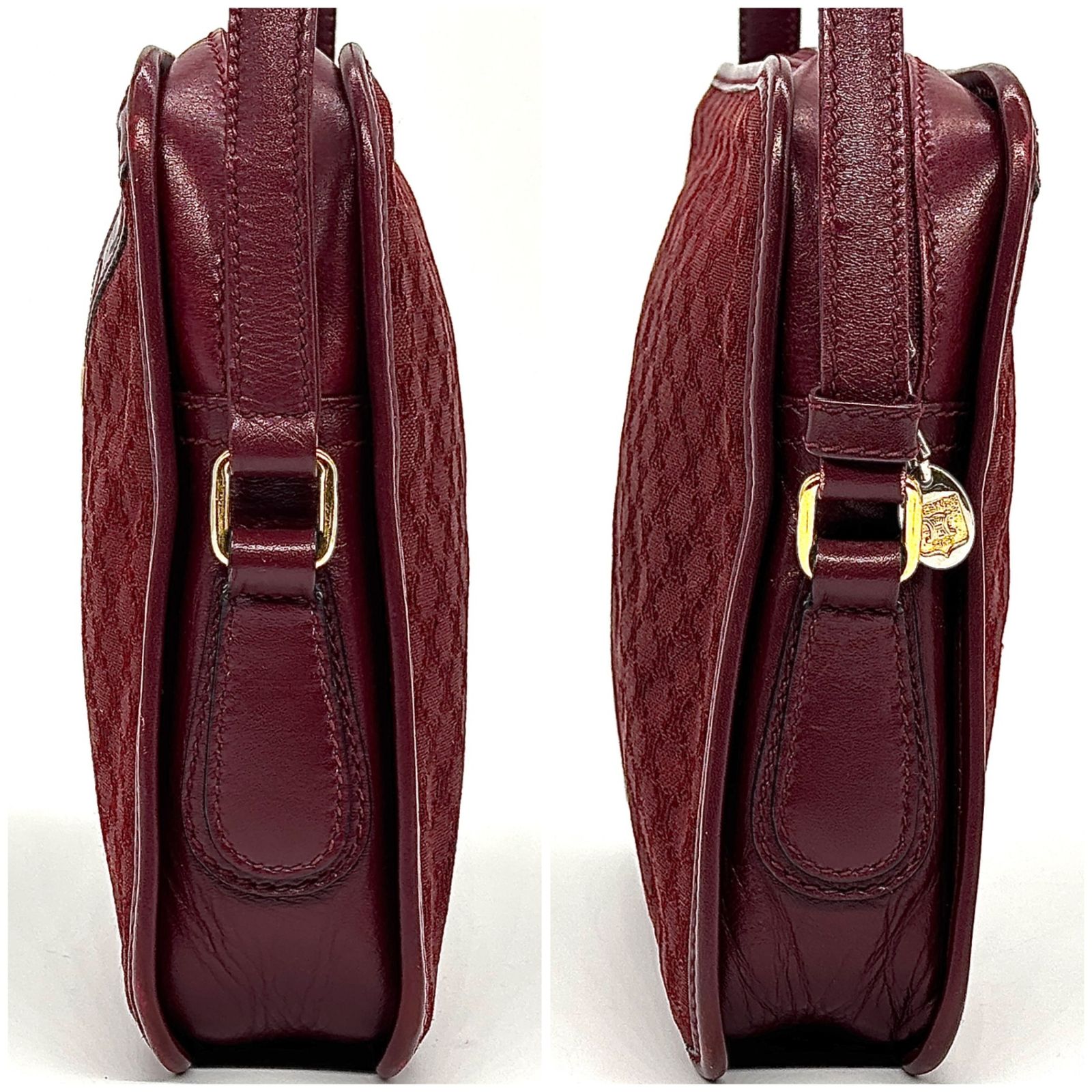 CELINE ショルダーバッグ　マカダム柄　トリオンフ　レザー　ボルドー CELINE - CELINE ショルダーバッグ マカダム柄 トリオンフ レザー