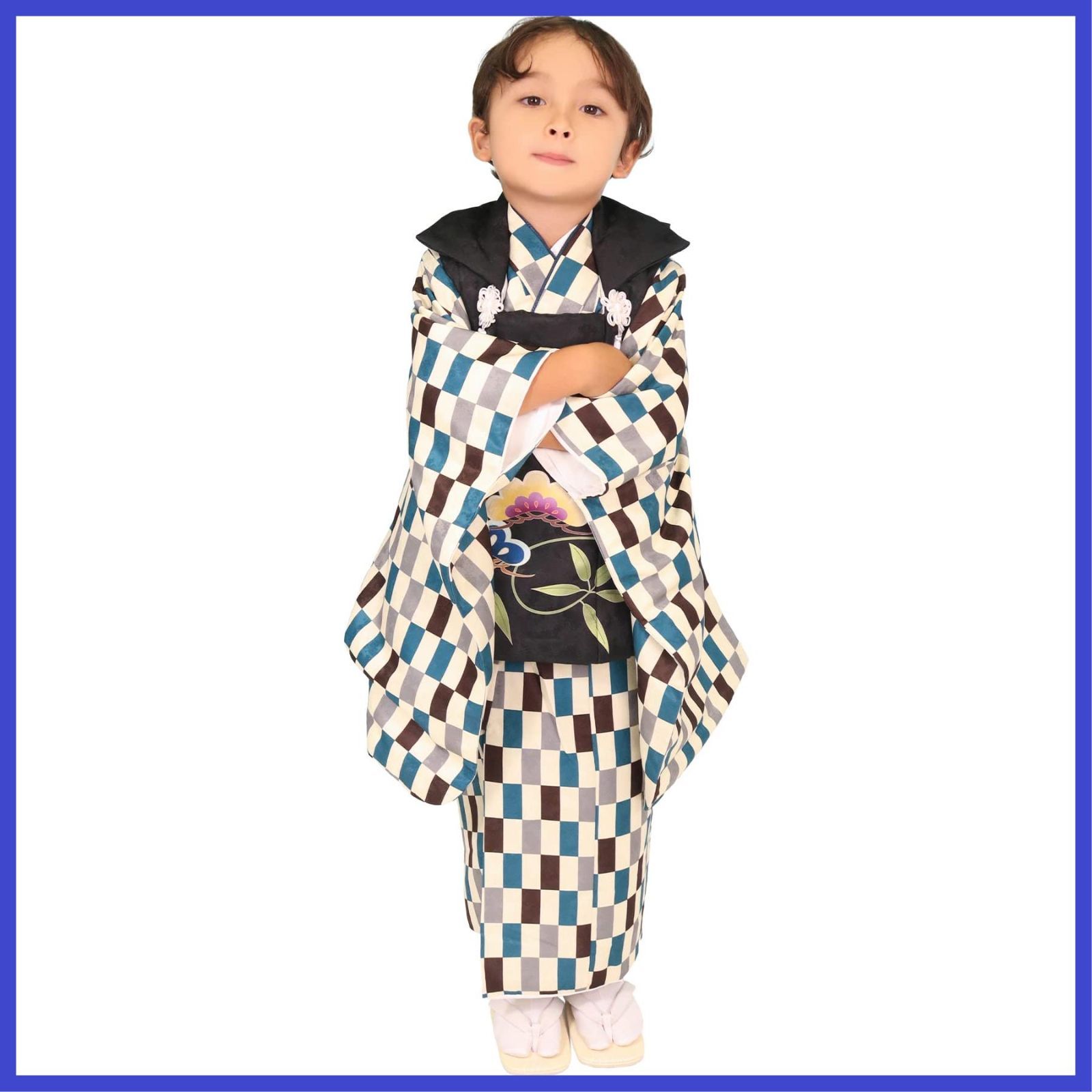 七五三♡着物 フルセット モダン 黒 赤 3歳 皮布着 ♯3693 七五三