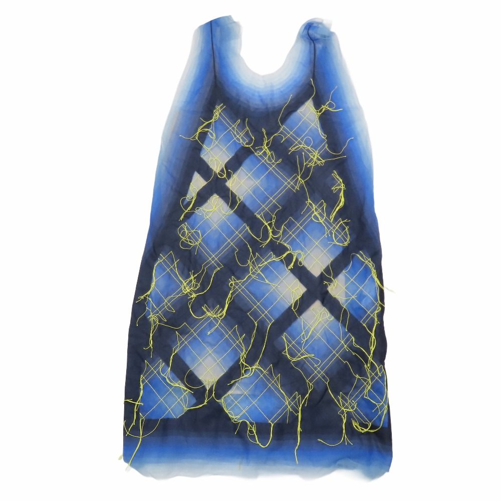 LOUIS VUITTON ルイヴィトン チュール ノースリーブ ワンピース チュニック ショート丈 チェック 36 ブルー グラデーション レディース 古着