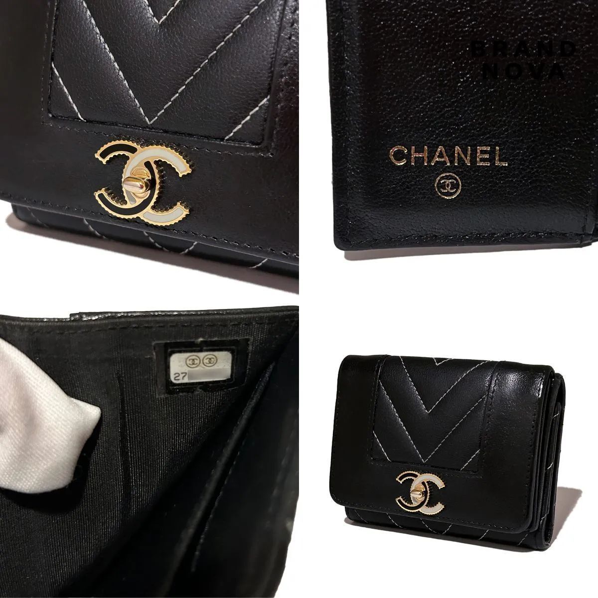 CHANEL シャネル アドモアゼル 三つ折り 財布 ミニウォレット ブラック 