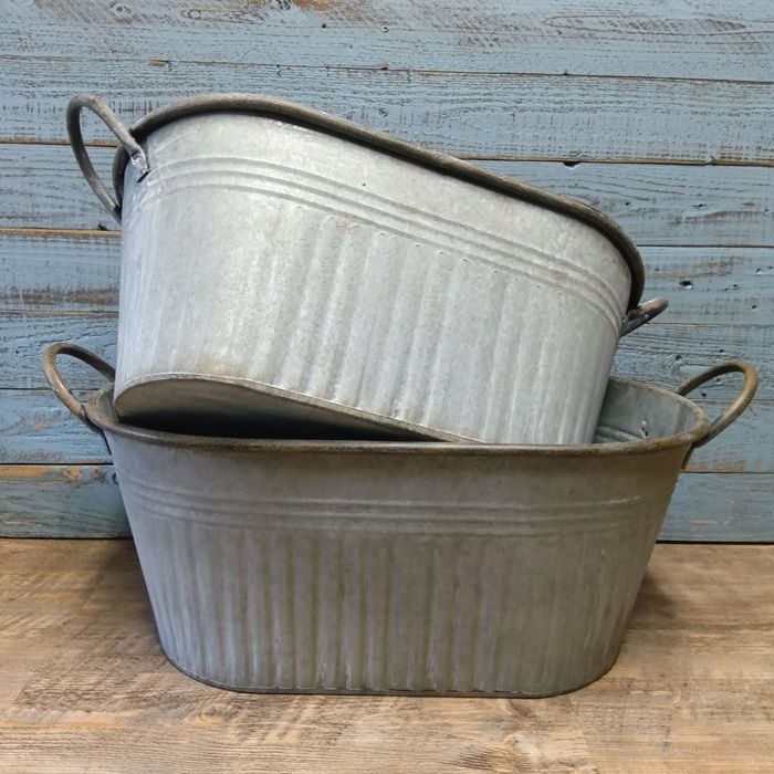 ガーデニング雑貨 植木鉢 プランター ブリキポット ブリキ バケツ 鉢 鉢カバー ガーデン雑貨 ガーデニング 雑貨 アンティーク ナチュラル おしゃれ かわいい BOWL ブリキ オーバルタブSET2 CG-EZ-94-140