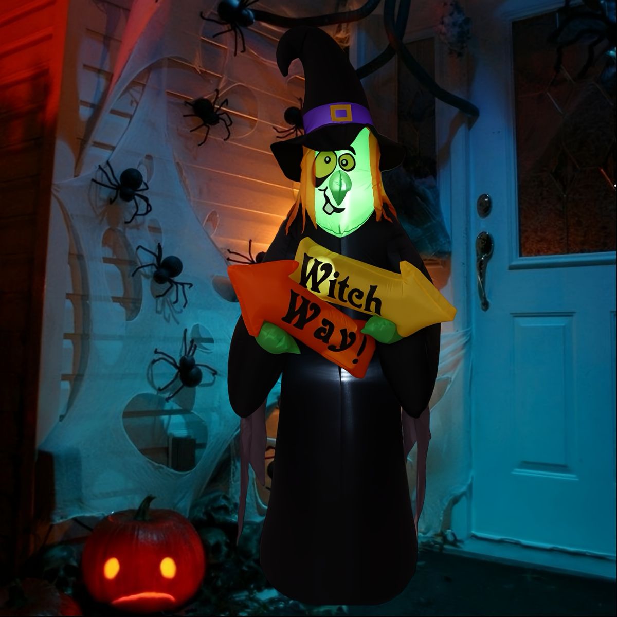 全長約2.4m ハロウィーン 巨大膨脹式魔女 LEDライト付 屋外装飾 庭 玄関 パーティー 飾り付け 恐怖演出 自立型 簡単設置