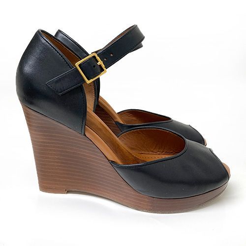 セリーヌ サンダル ウェッジソール 黒 サイズ37 オープントゥ