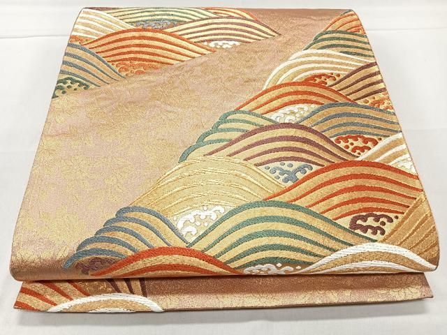 平和屋着物◎六通柄袋帯　能衣桜波文　金彩　正絹　逸品　CAAL5628kb