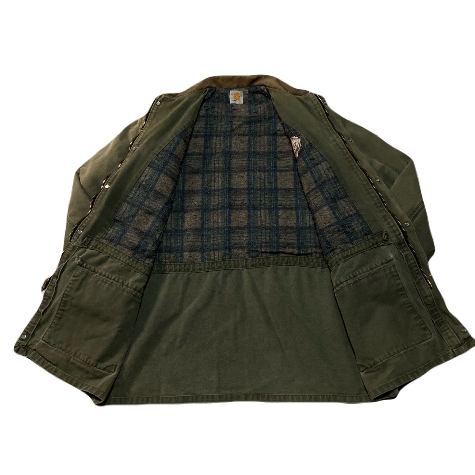 Carhartt カーハート Coveralls カバーオール DuckJacket ダックジャケット チョアコート Embroidery 刺繍ロゴ  企業ロゴ 革タグ ワンポイント 裏ブランケット MossGreen モスグリーン レアカラー 2XL相当 - メルカリ