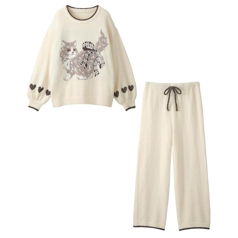 ピーチ ジョン ふわふわ柔らか＆あたたかい もこもこ 長袖 かわいい 秋 冬 キャットホイップリー パジャマ ルームウエア レディース アイボリー ワンサイズ 0