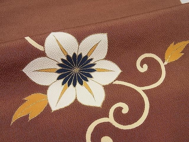 平和屋本店□極上 銀座 志ま亀 九寸名古屋帯 花唐草文 鬼しぼ縮緬 金彩