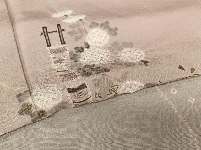 平和屋着物○十日町 名門 滝泰謹製 訪問着 絞り 草花文 暈し染め 金彩