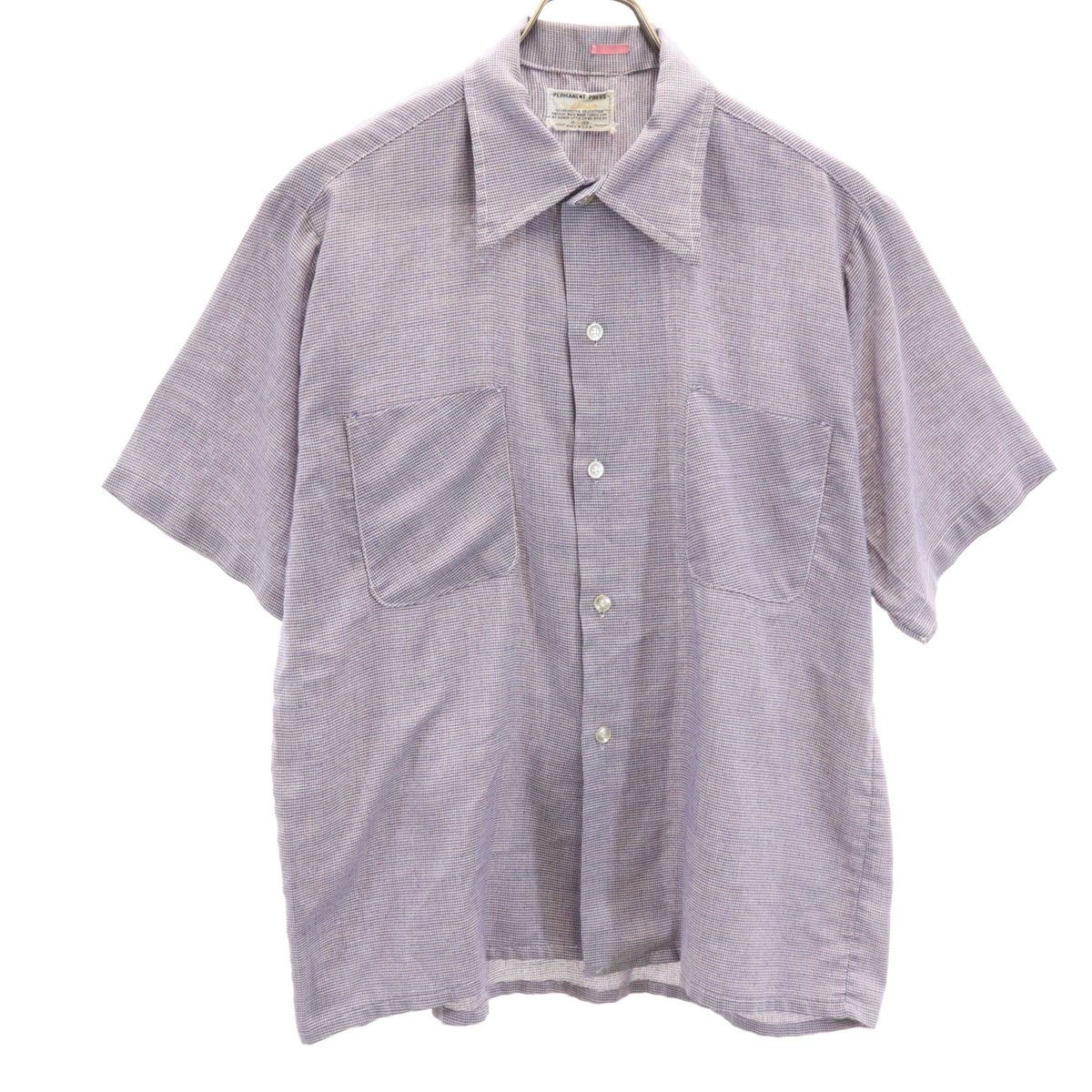 Donlin 70s ヴィンテージ チェック柄 半袖 シャツ M ネイビー permanent press メンズ 古着