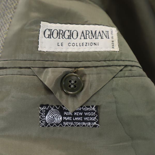 ジョルジオアルマーニ イタリア製 チェック柄 テーラードジャケット 46 カーキ GIORGIO ARMANI メンズ   【220910】46着丈