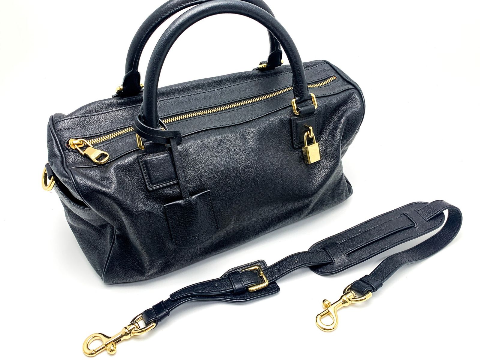 LOEWE ロエベ 黒 ブラック アナグラム アメ ボストン型 2WAY