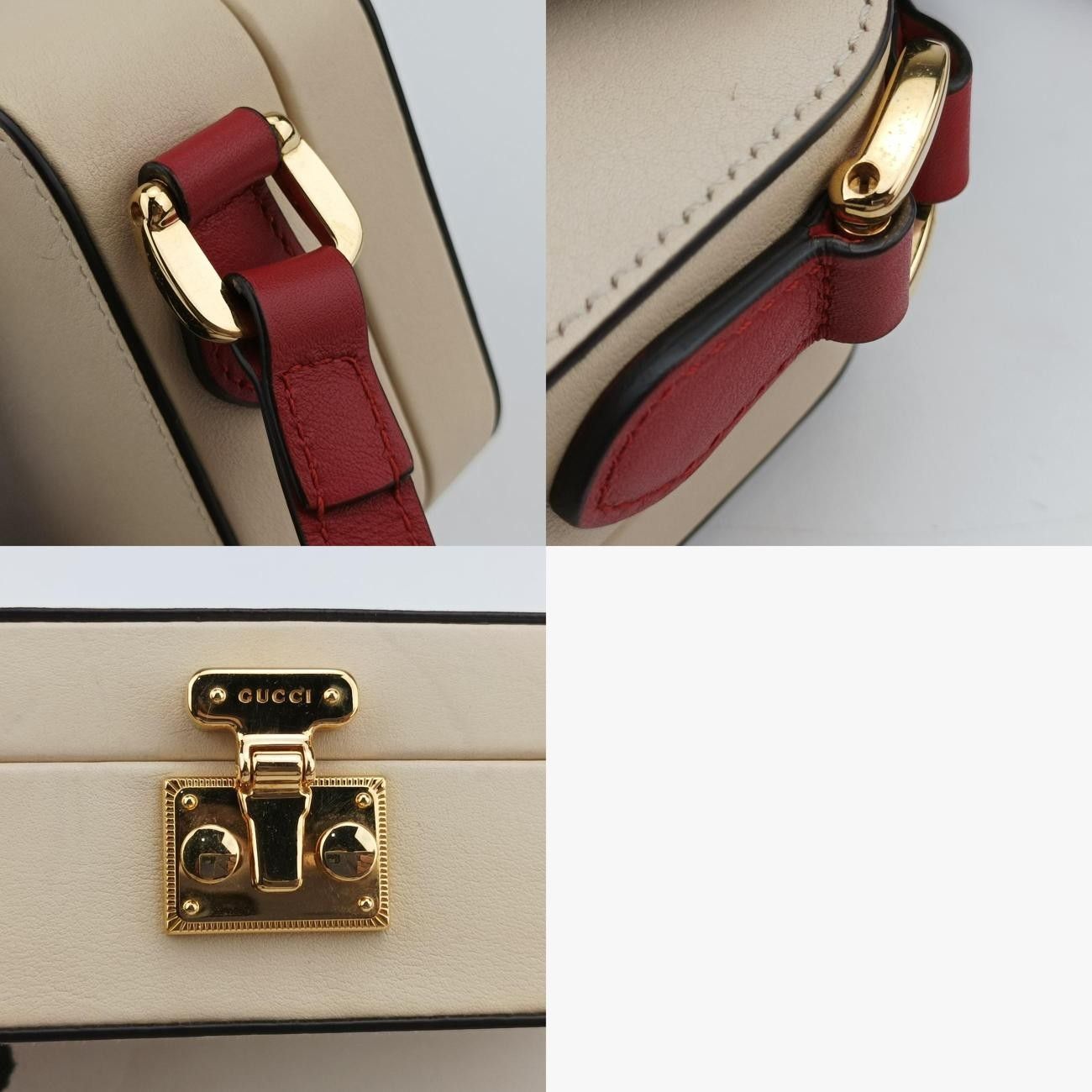 グッチGucciインターロッキングGホワイト×レッドレザー658230