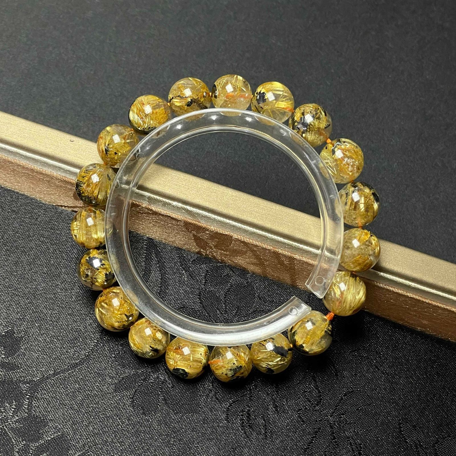 【開運・金運】高級 太陽花 タイチンルチル 13.8-14.7mm ブレスレット 綺麗 EU製☆太陽花タイチンルチル☆黄金針水晶 金運 開運 ゴールド