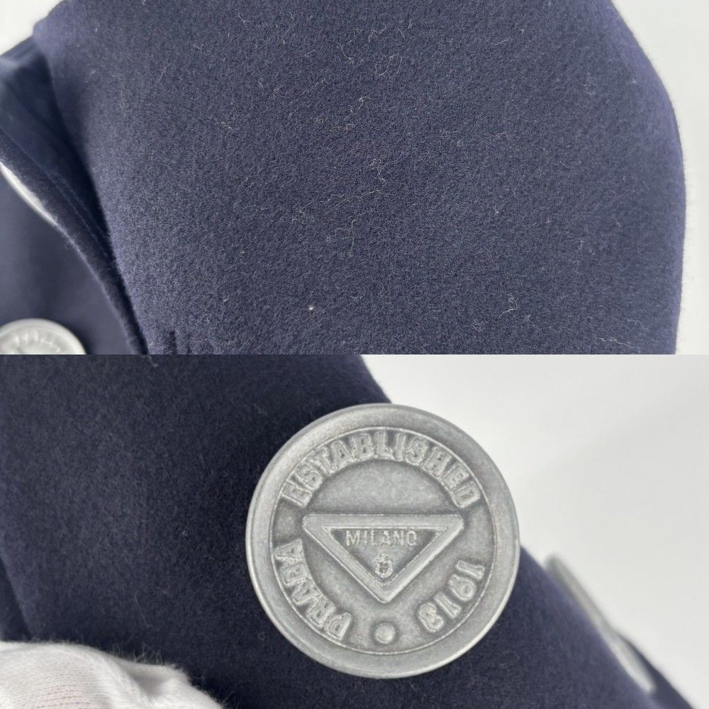 プラダ スカート レディース トライアングルロゴボタン ラップスカート ボトムス 服 アパレル PRADA 38 ネイビー 紺 アンティークシルバー金具 ウール 秋 冬 品 GULLKHAN_COM