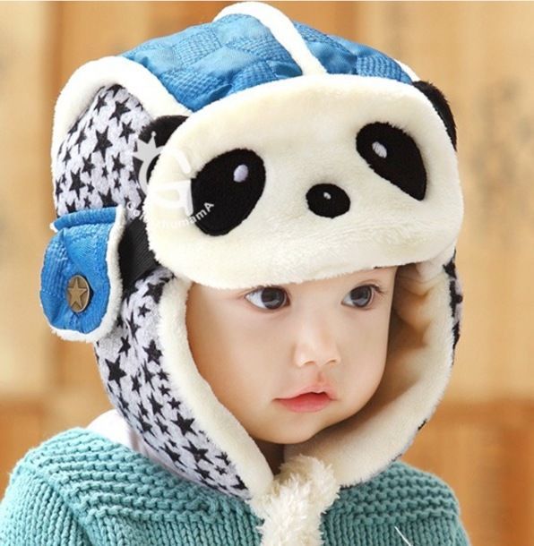 新品 スター パンダ ベビー パイロット ニット帽 ネックウォーマー ☆フワモコ☆ 青