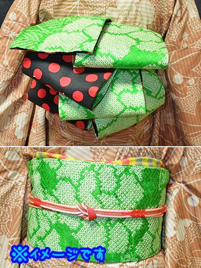 ＊ハンドメイド＊絞りのリメイク半幅帯　《ふだんきもの杏》　絞り　菊　りんごドット