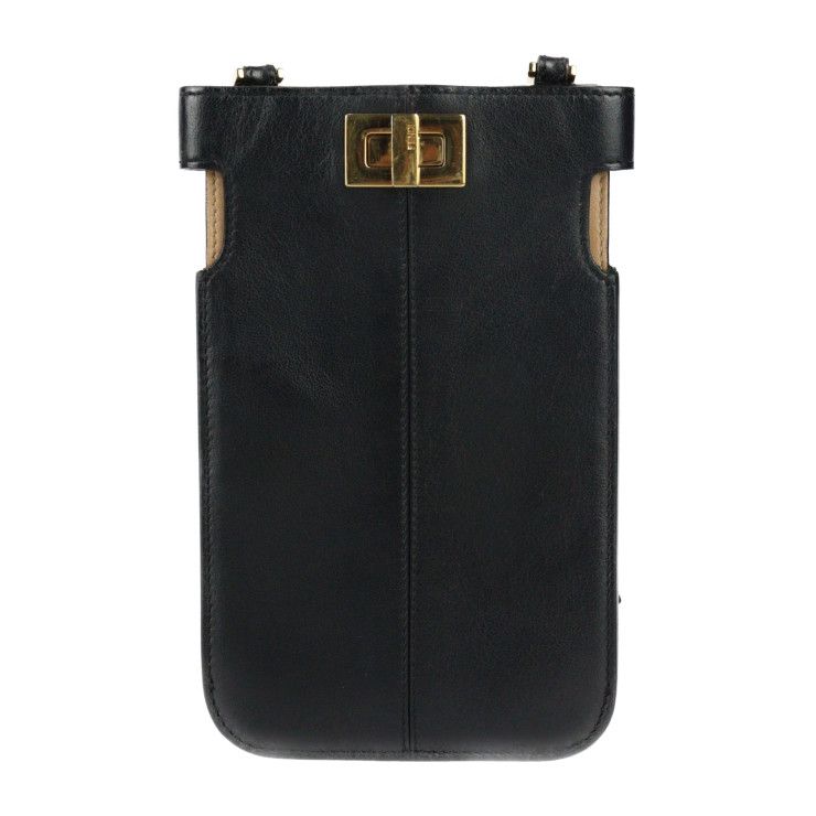 FENDI フェンディ ピーカフォン ショルダーバッグ 8M0442 カーフレザー ブラック ゴールド金具 ピーカブー スマホポーチ スマホケース  ストラップ ターンロック 【本物保証】 - メルカリ