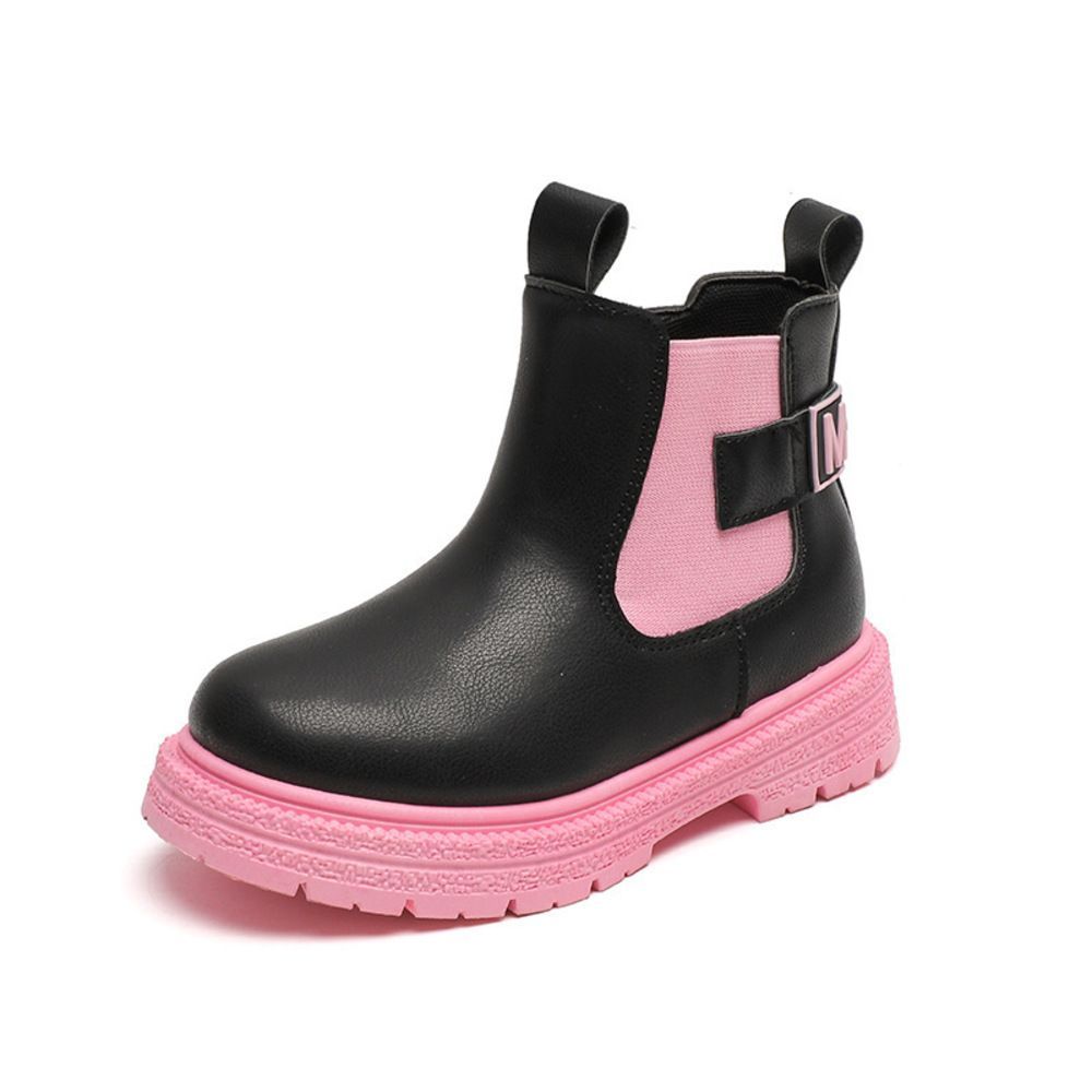ブラック×ピンク  31(19.5cm)  キッズ カジュアル ブーツ pmyshoes551a ショートブーツ キッズ ブーツ 子供ブーツ 子供靴 子ども靴 ショート 無地 シンプル カジュアル ジュニア 女の子 男の子 子供 