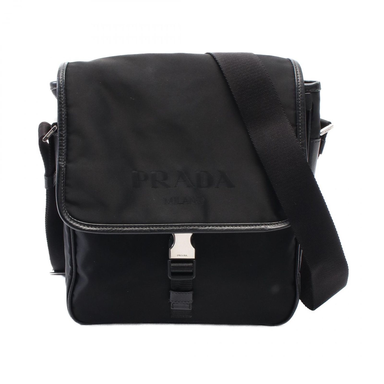 プラダ PRADA ショルダーバッグ ブラック ナイロン レザー ショルダーバッグ メンズ Used B