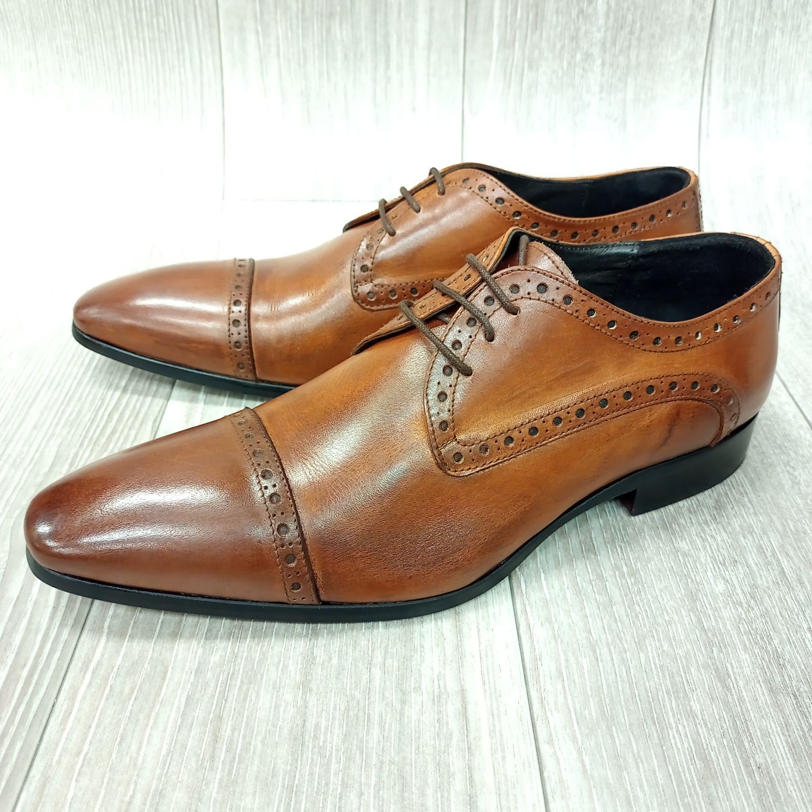 【アウトレット】イタリア製本革ビジネスシューズ ブラウン サイズ42 紳士革靴