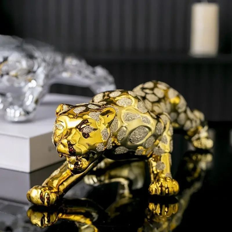 豪華置物　ヒョウ　動物彫刻　インテリア　オブジェ　美術品　金メッキ 豪華置物ヒョウ動物彫刻インテリアオブジェ美術品金メッキ