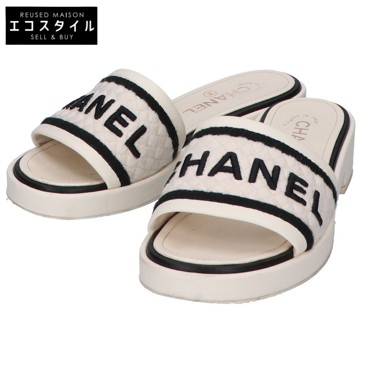 CHANEL シャネル G36557 ラムスキンｘエンブロイダリー ロゴ フラットサンダル| 37