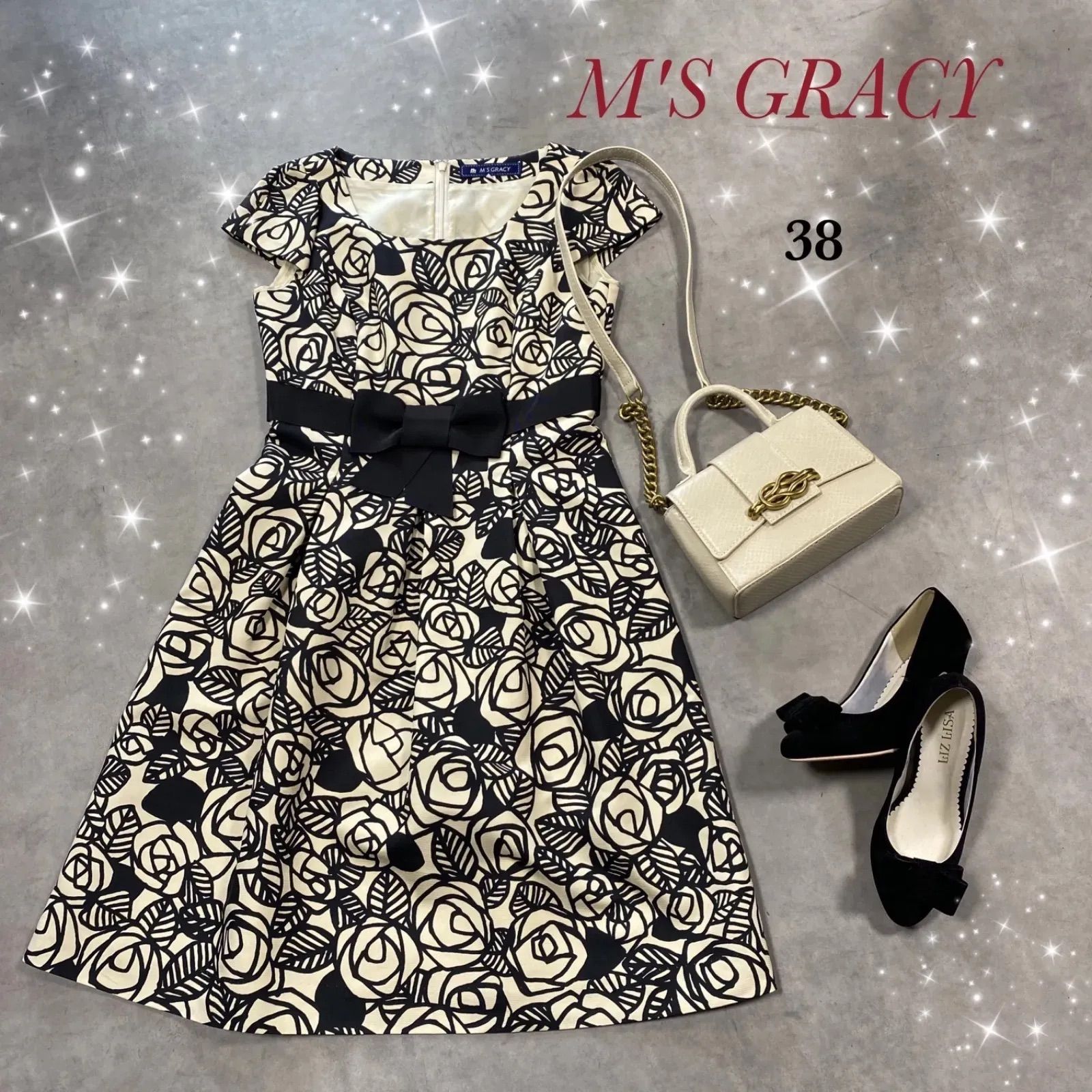 美品✨M'S 美品 エムズグレイシー ワンピース 膝丈 リボン 美品✨M'S 美品 エムズグレイシー ワンピース 膝丈 リボン