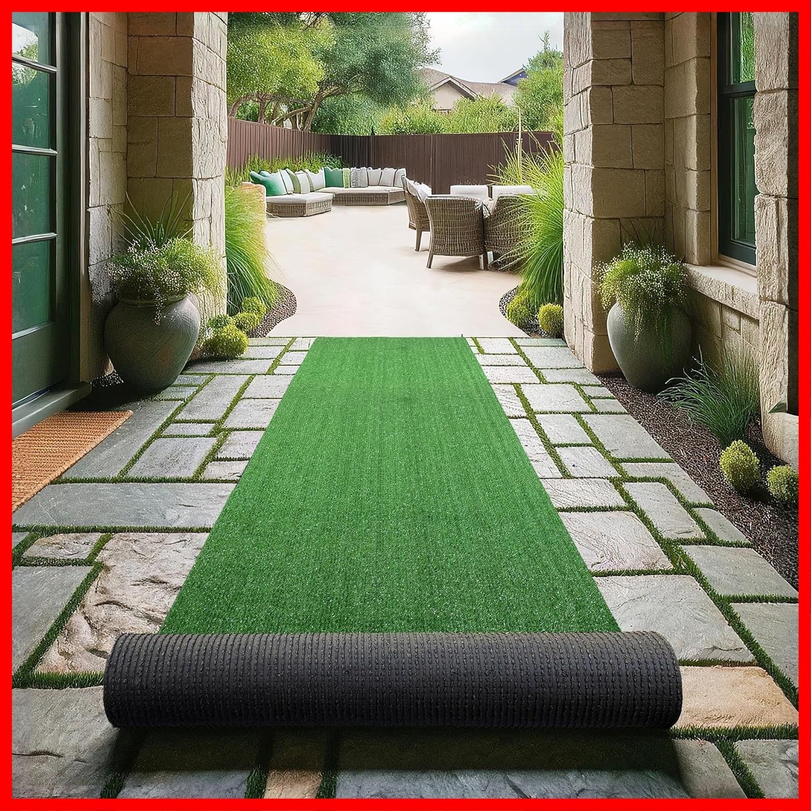 1m×10m ロールタイプ 毛足10mm 防草シート一体型 人工芝生 マット 人工芝 屋外 室内 ベランダ適用 人口芝 耐用年数3-5年 防カビ 耐火 RsBarter 遮光 透水タイプ 芝刈り不要 芝生シート 軍緑1X10m