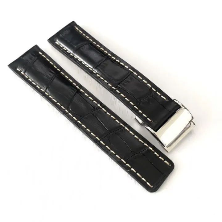 22mm 腕時計 レザー 革ベルト ブラック×ベージュ Dバックル 【対応