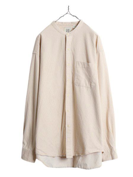 【お得なクーポン配布中!】 00s OLD GAP ストライプ 長袖 バンドカラー シャツ メンズ L 古着 00年代 オールド ギャップ 長袖シャツ ノーカラー コットン ポケット付き