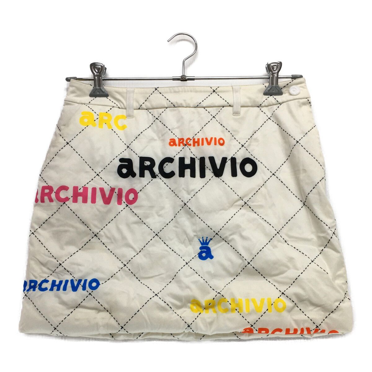 中古 レディース アルチビオ archivio スカート 40(L) 白 ホワイト 裏起毛 中綿入り 軽量 総柄