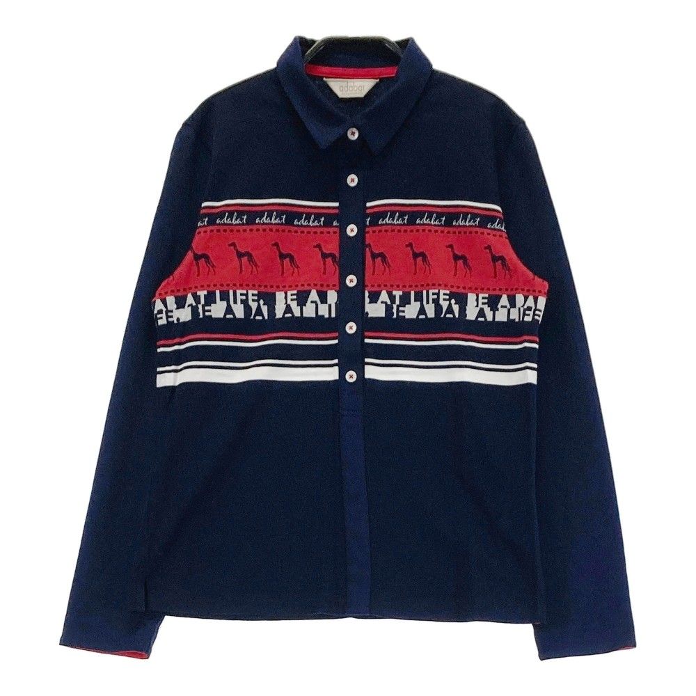 adabat ネイビー ポロシャツ 40 サイズ：40 ADABAT アダバット ; 長袖ポロシャツ 総柄 ネイビー