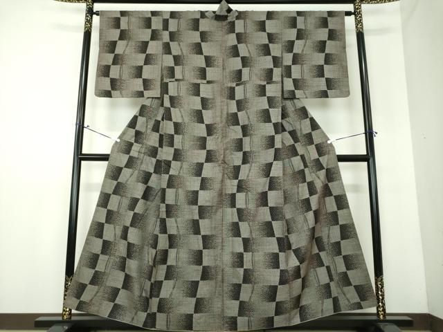 平和屋着物○本場大島紬 カタス7マルキ 地空 蔦の葉文 黒地 ますいわ屋