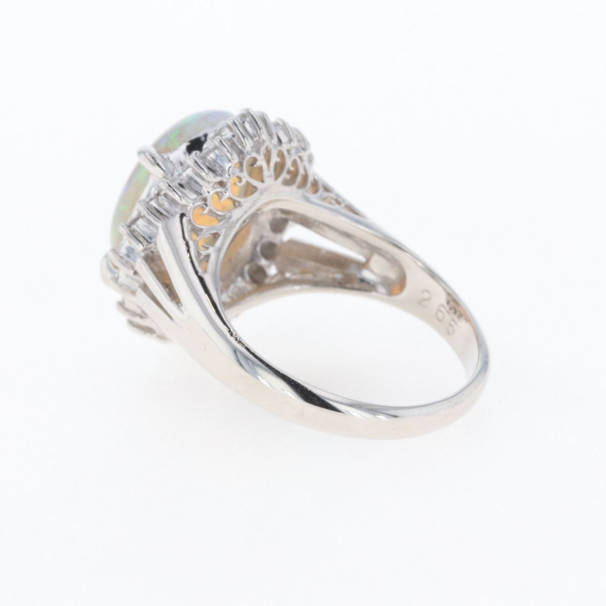 オパール デザインリング プラチナ メレダイヤ 指輪 リング 9号 Pt900 