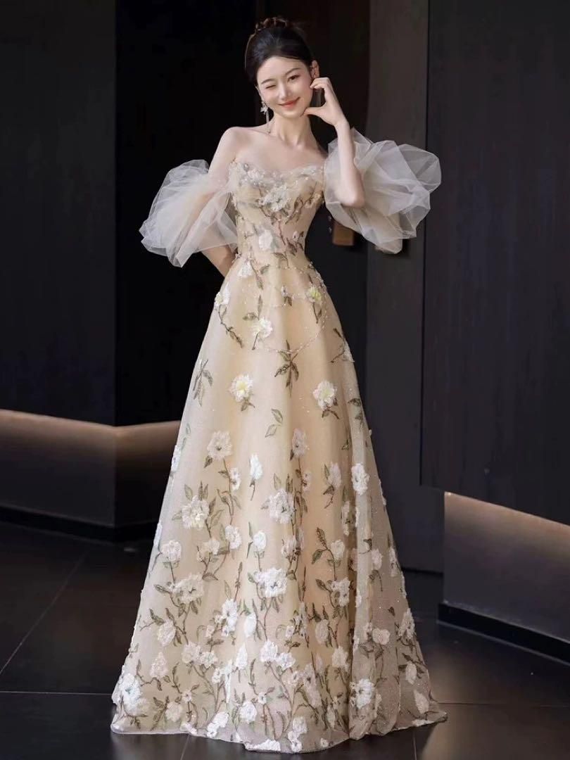花柄刺繍ロングドレス?結婚式に最適?ガーデンウェディングや前撮りにおすすめ?