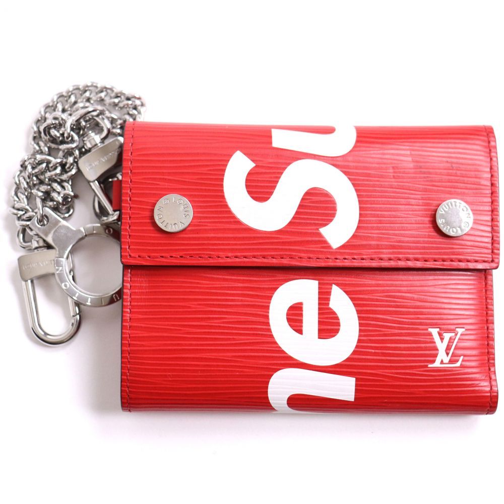 良品▽ルイヴィトン×シュプリーム M67755 エピ 三つ折り コンパクト