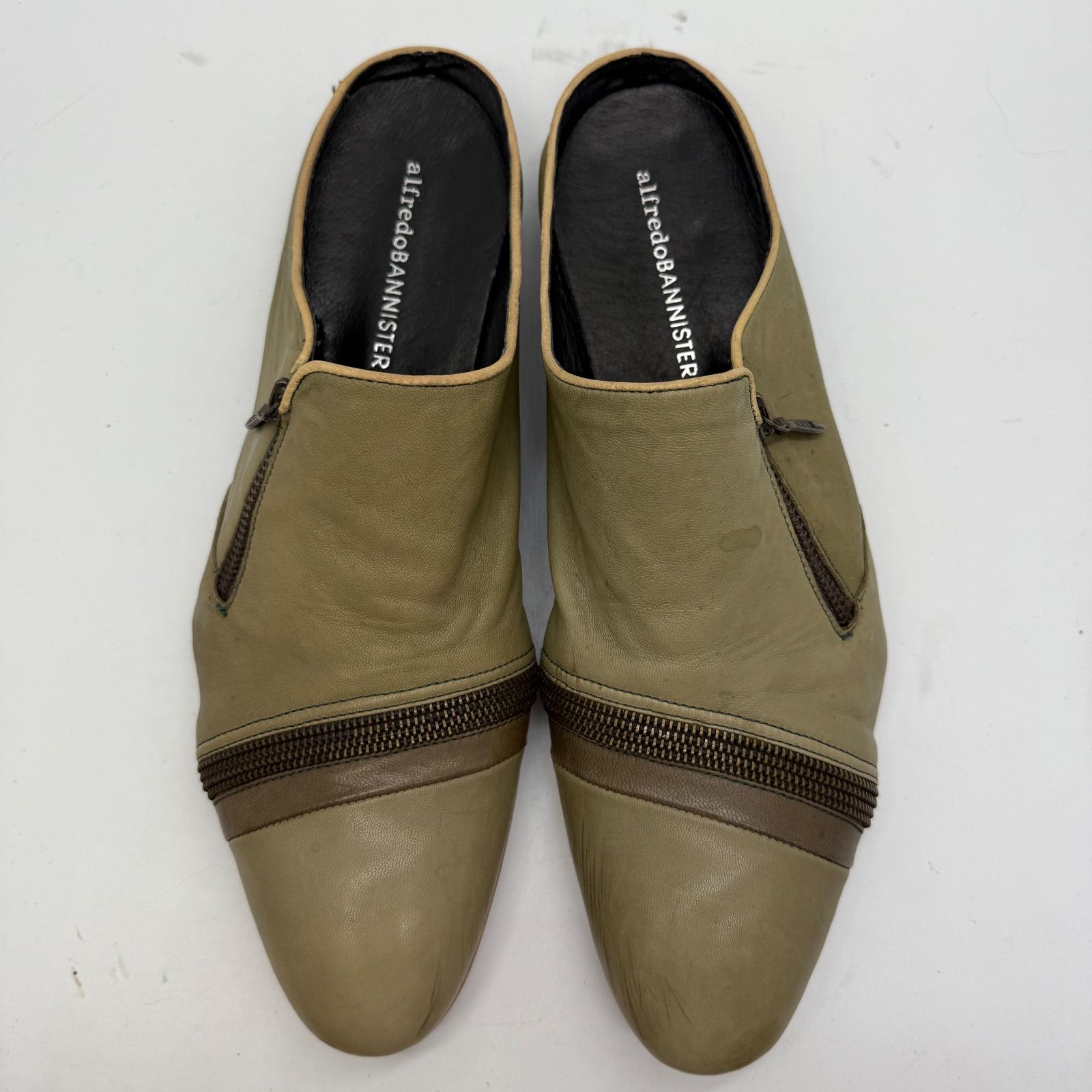 alfredoBANNISTER メンズミュール 本革レザー お兄系 Y2K美品 ALFREDO BANNISTER 00s y2k zip design leather mule shoes 42