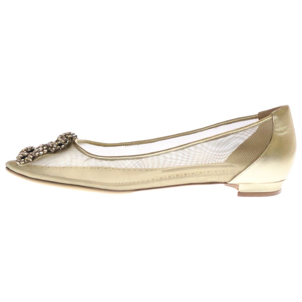 MANOLO BLAHNIK　ハンギシ　フラットパンプス　ベージュ　ゴールド MANOLO BLAHNIK - 未使用 マノロ・ブラニク Manolo Blahnik