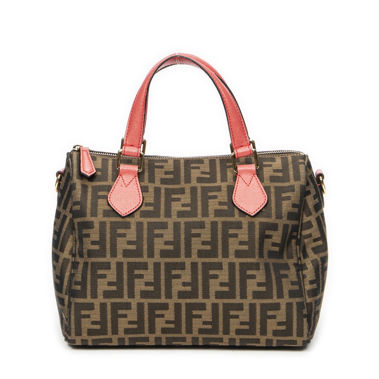 FENDI フェンディミディアムボストン茶色 ピンクズッカキャンバスA