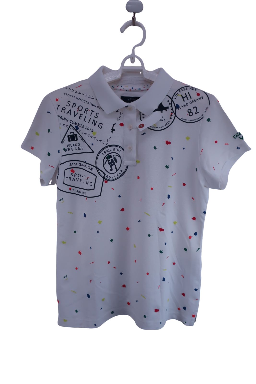 【美品】Callaway(キャロウェイ) ポロシャツ 白カラフル レディース LL 241-8151801 ゴルフ用品 2408-0494 中古