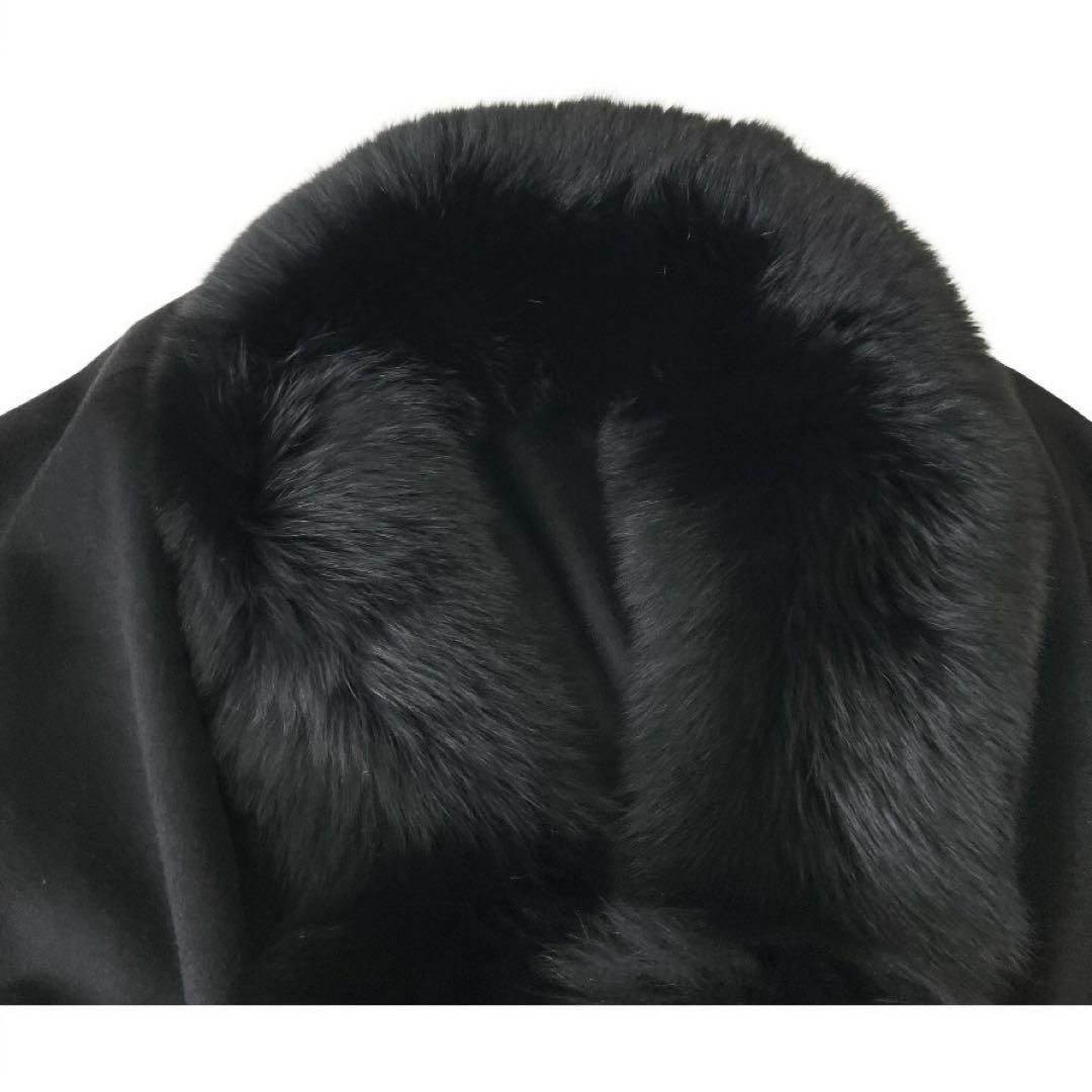 カシミア100% フォックスファー 毛皮 ケープ ポンチョ マント 黒 M