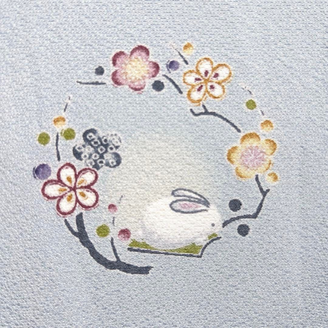 小紋　兎　花紋　桜　鞠　桐の花　ライトブルー　可愛い　着物　071a d 小紋 兎 花紋 桜 鞠 桐の花 ライトブルー 可愛い 着物 071a d