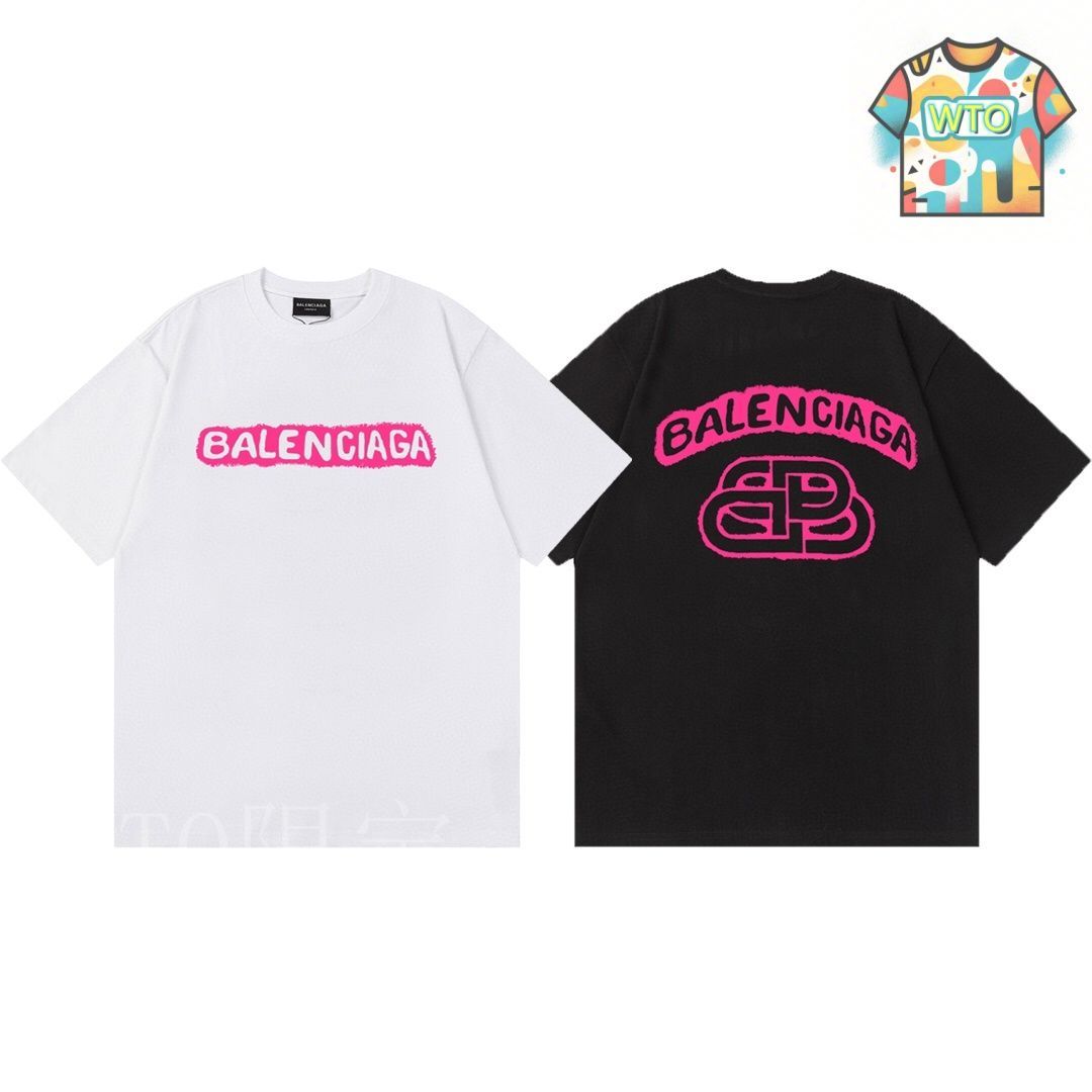 今日WTO】Balenciaga ピンクレタープリント T シャツ-GZ78